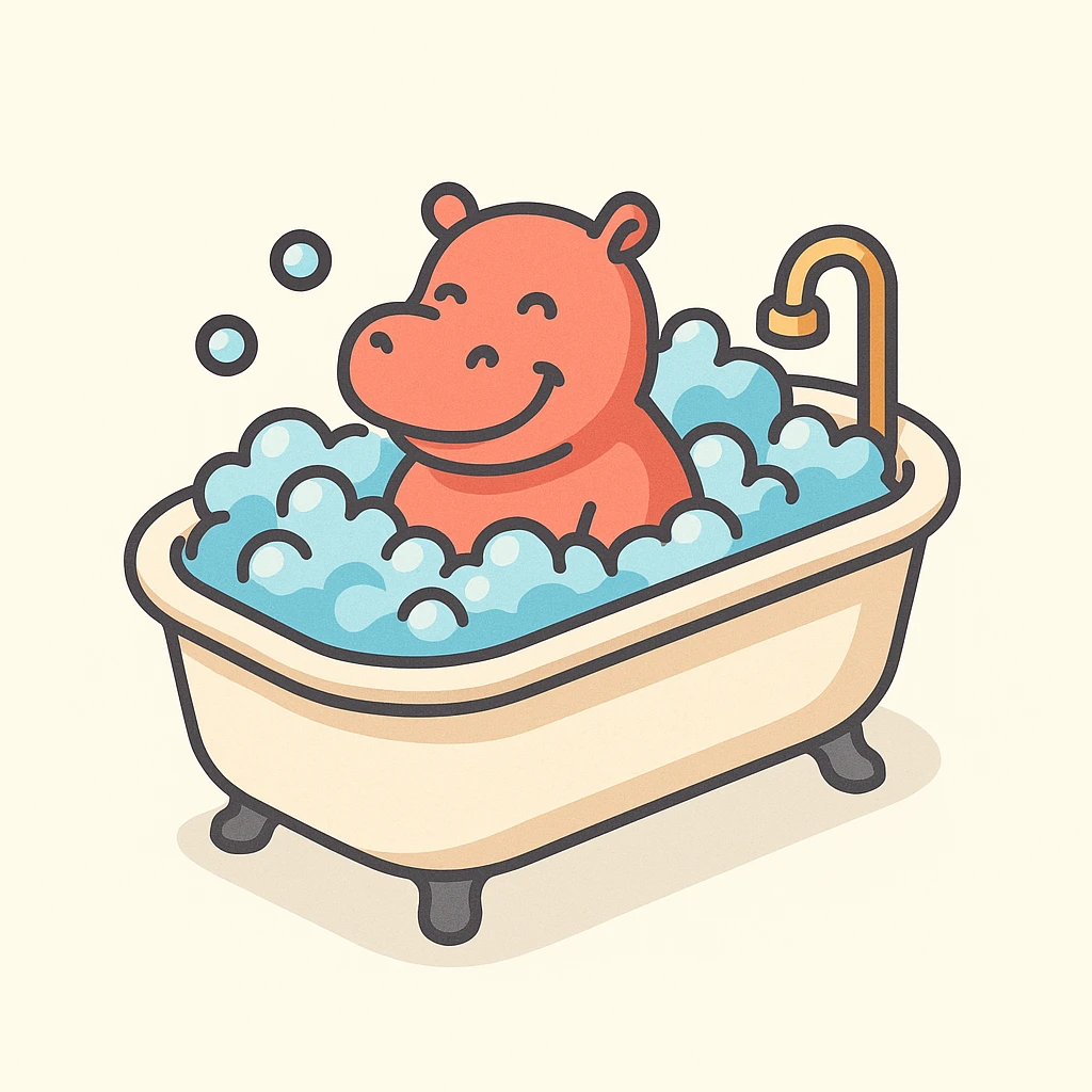 happy hippo with bubbles in bathtub emoji