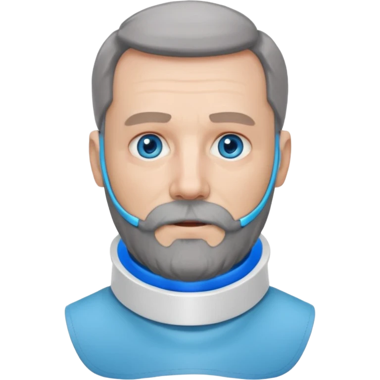 Older man with a full beard, a medical neck brace, and blue eyes. emoji