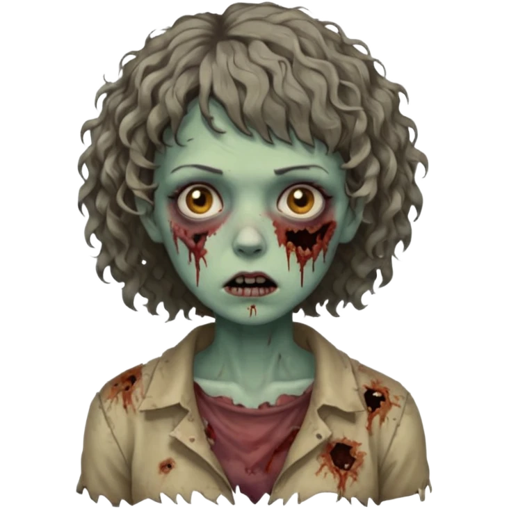 Zumbi feminina de cabelo curto cacheado com franja emoji