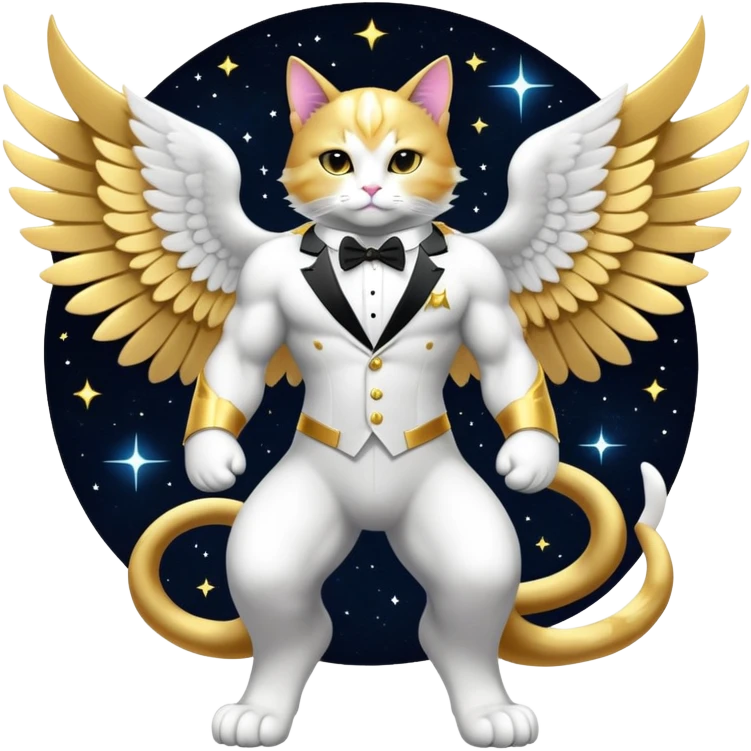 Transcendent celestial infinity cosmic galactic energy Mega neon unicorn dragon hydra hyper rare golden penguin Golden Divine god angel Omni Black and white Super muscular Buff sigma Gigachad cat full body tuxedo colored  emoji