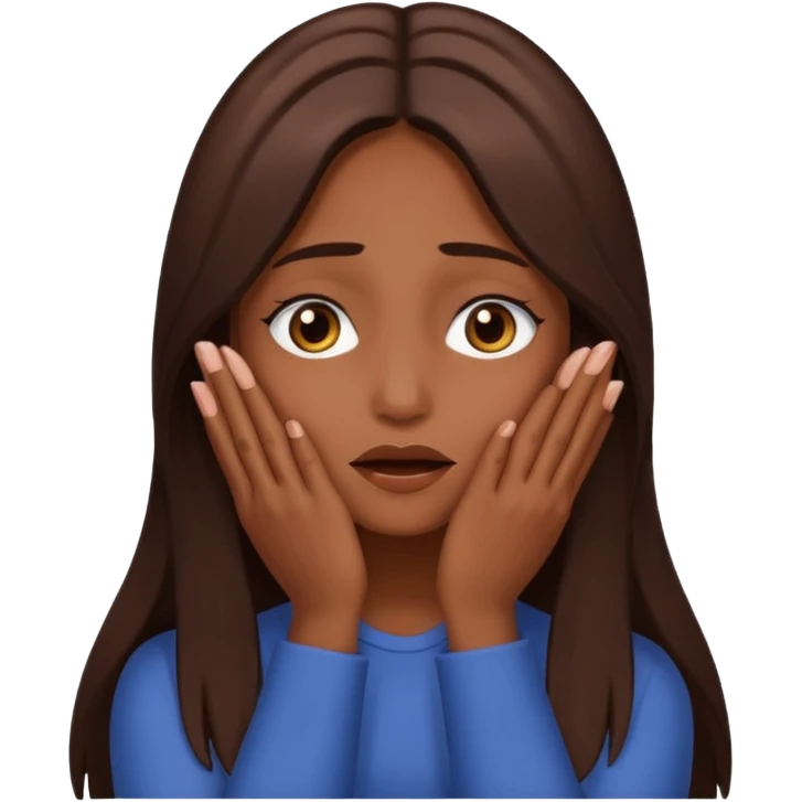 Create an emoji of an attractive chocolate brown woman with long middle part layered hair, turning her head to the side with her hands covering her face as if she’s hiding in embarrassment  emoji