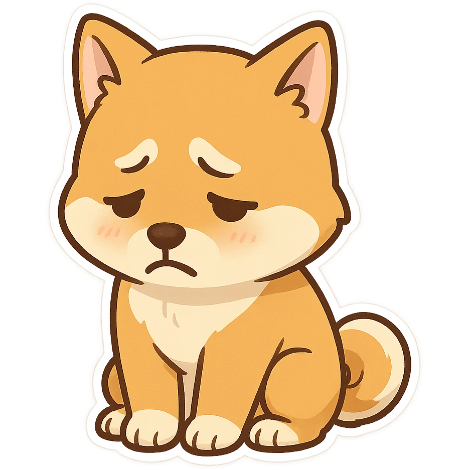 The Shiba Inu sat there in a cowardly manner, looking ashamed. emoji