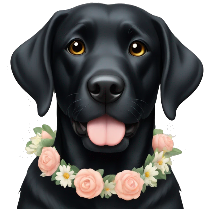 black lab with white chest with flower crown  emoji