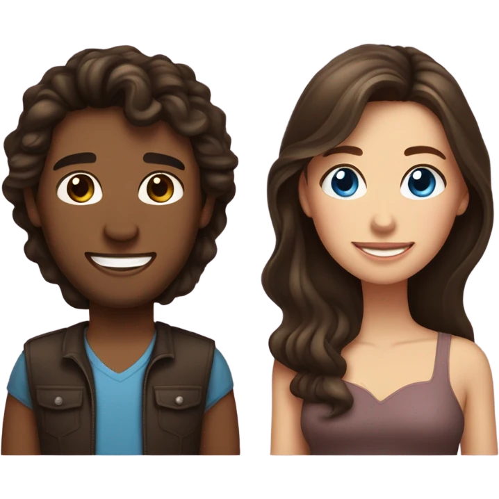Brunette blue-eyed Couple (Guy has dark brown hair long on top) (girl has wavy hair) emoji