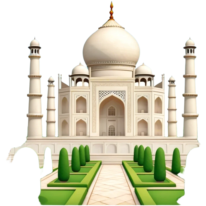 Cinematic Realistic Taj Mahal Landmark Emoji, depicted as the iconic marble mausoleum set amidst lush gardens rendered with intricate detail and ethereal, soft lighting. emoji