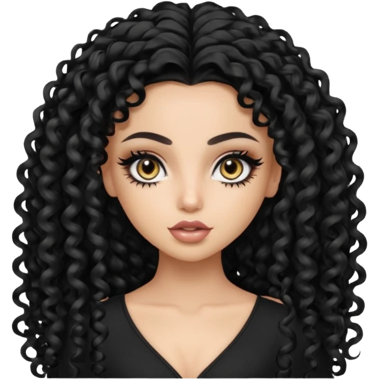 Pale Saudi beauty, pretty bratz baddie, black eyeliner, curly long hair emoji