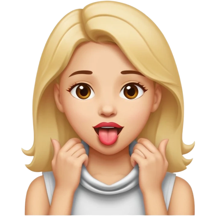 Girl with her hands around her neck with tongue out     emoji