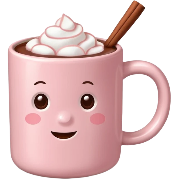 Light Pink mug of hot chocolate with marshmallows emoji