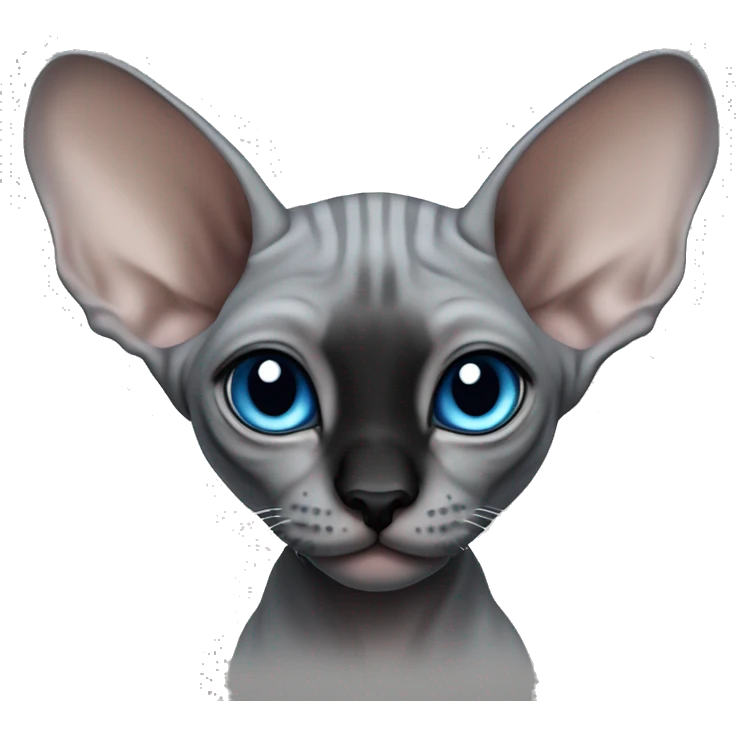 “Gray Sphynx kitten with a black face and blue eyes emoji