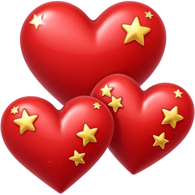 Two red hearts one beyond another with some stars in both the hearts emoji