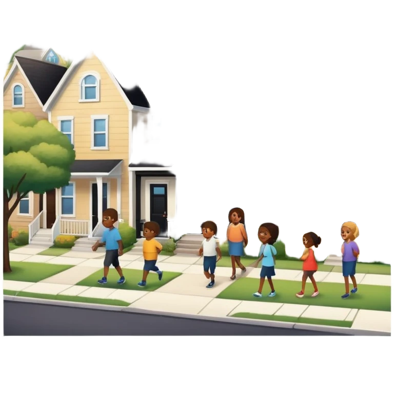 Neighborhood houses with people outside talking emoji