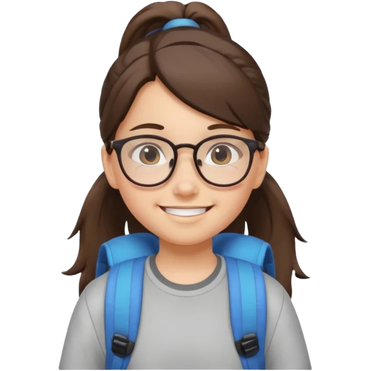student brunet kid girl, ponytail wearing glasses with backpack emoji