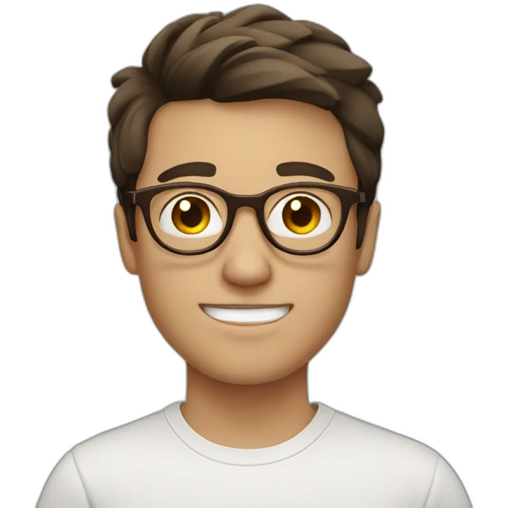 white boy with dark brown hair with circle brown glasses emoji
