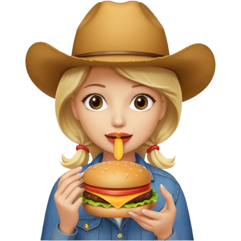 blonde female wearing cowboy eating hamburger emoji