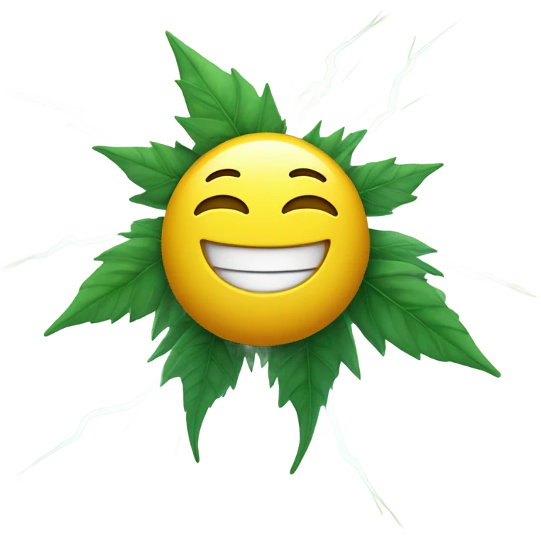 Pot leaf with a happy face being struck by lightning emoji