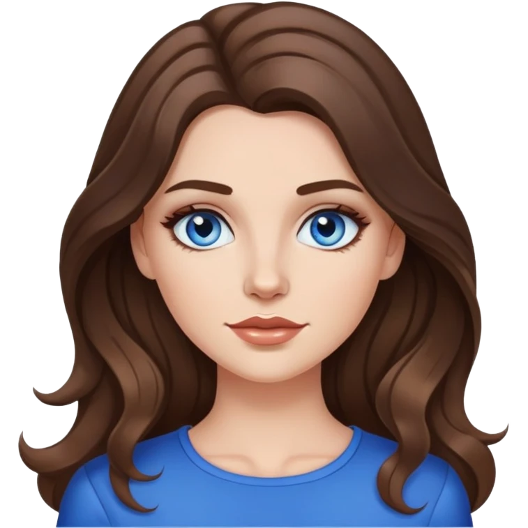 white girl with really long slightly wavy brunette hair and brown highlights with blue eyes wearing makeup  emoji