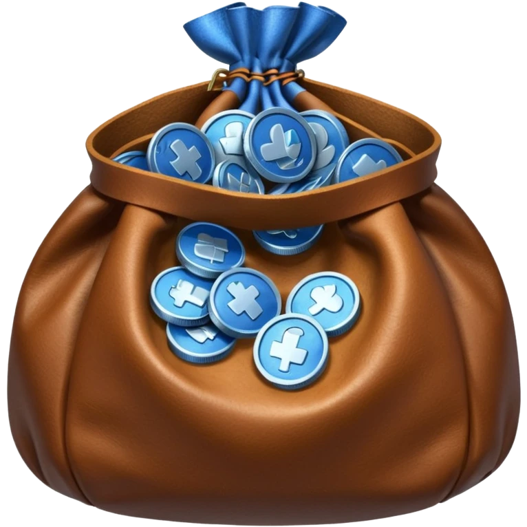 blue coins inside an opened brown money bag  emoji