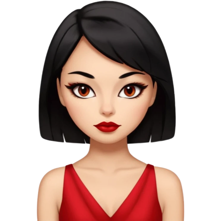 Chica Otaku con delineado gatita con vestido rojo y pelo semi corto negro súper sexy emoji