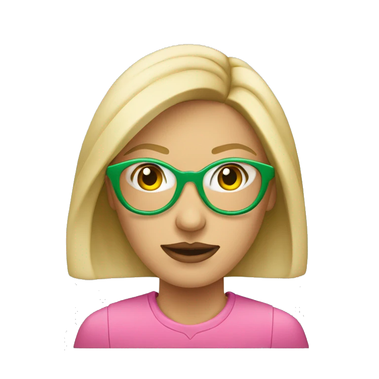 Mujer rubia con lentes rosados y ojos verdes  emoji