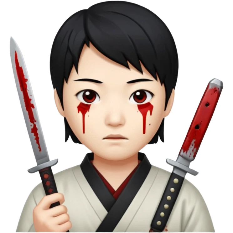 Korean murderer white skin with Asian eyes and holding knife with black straight hair emoji