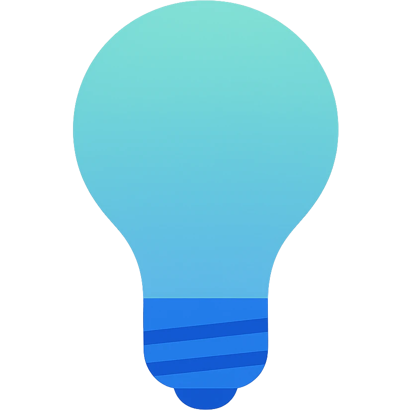 Light bulb icon,  flat emoji style, outline with blue and turquoise colors emoji