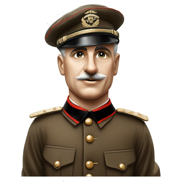 Charlie chaplin without hat and brown classical 1936 dutch military uniform and red white soccer captains upper armbracelet looking fiercefully emoji