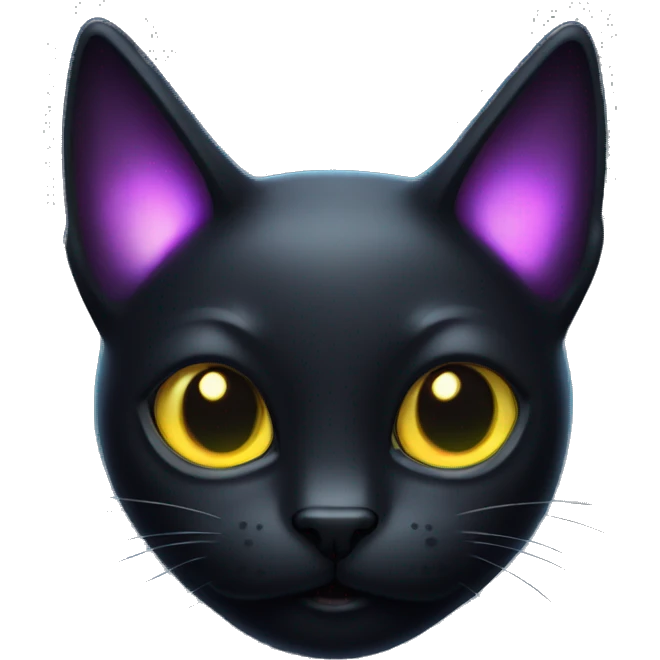 Black cat with glowing dark iridescent ears emoji