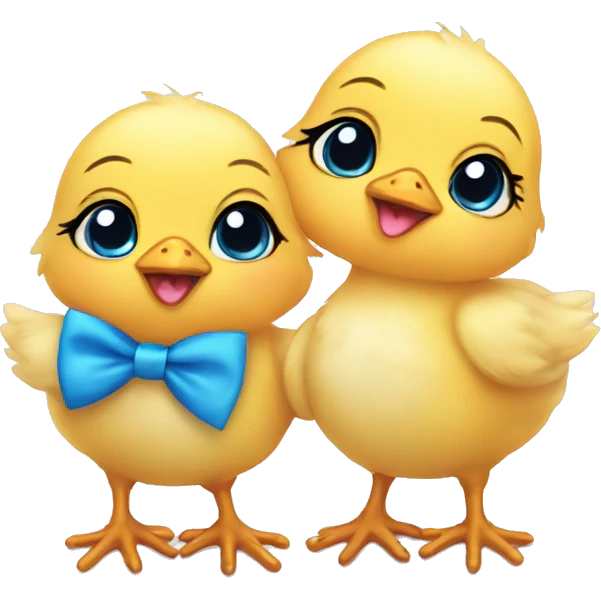 twin baby chicks with blue bow ties  emoji