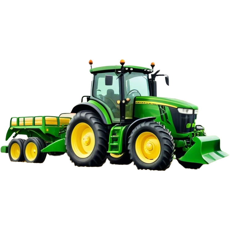 John Deere 6155M (2020) – Cinematic-realistic John Deere 6155M tractor, its iconic green and yellow body rolling across vast Australian farmlands. The powerful engine hums as it tows a massive plow emoji