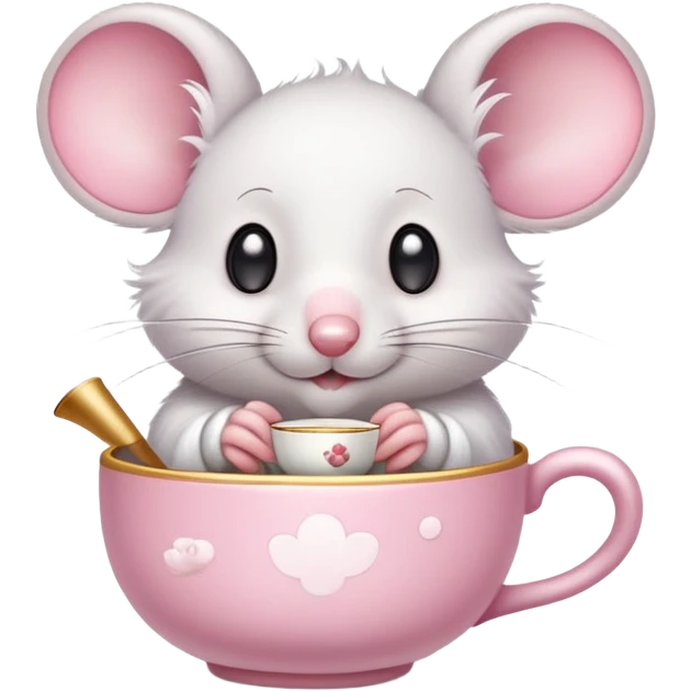 Cute cartoon mouse holding a teacup with steam rising emoji