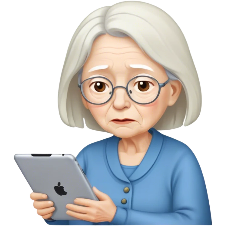 tired old woman in front of her ipad emoji