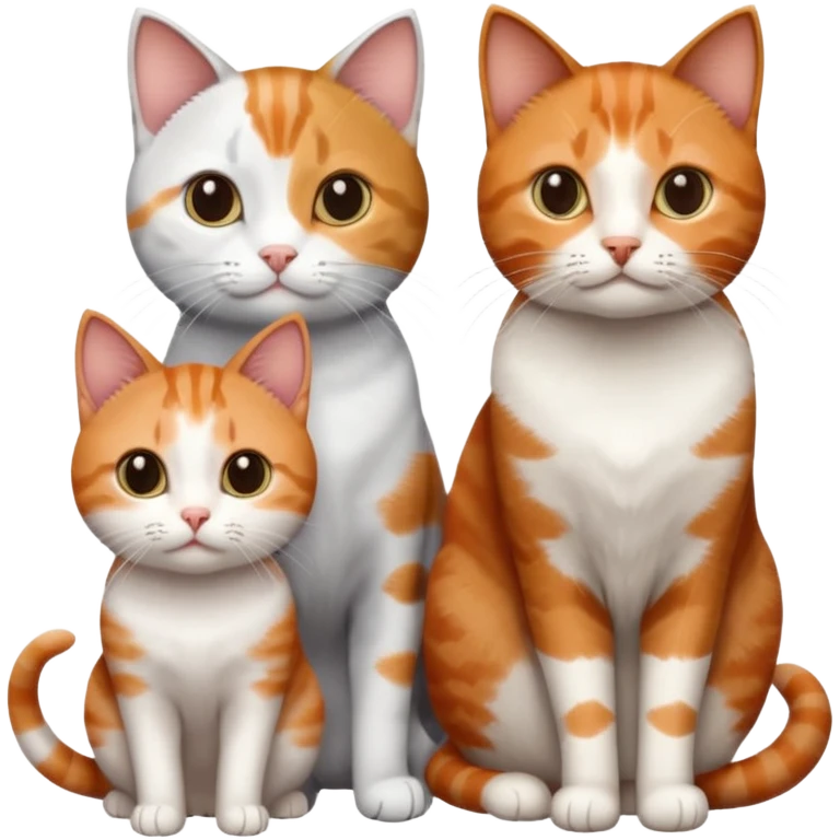 3 different coloured tiny short haired cats, including a dark grey and white cat, a ginger and white and a brown tabby and white emoji