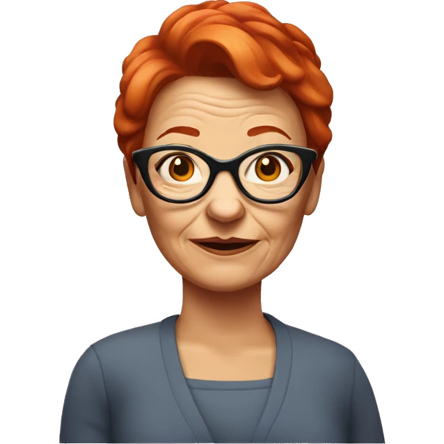 Grandma emoji, wearing cat-eye shaped rim glasses and red hair emoji