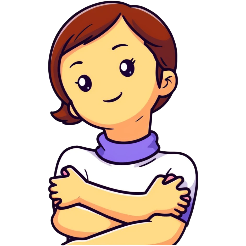 Girl with two arms and her hand are around her neck herself￼ emoji