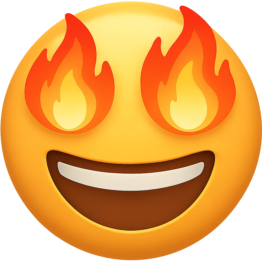cheerful emoji with flaming eyes emoji