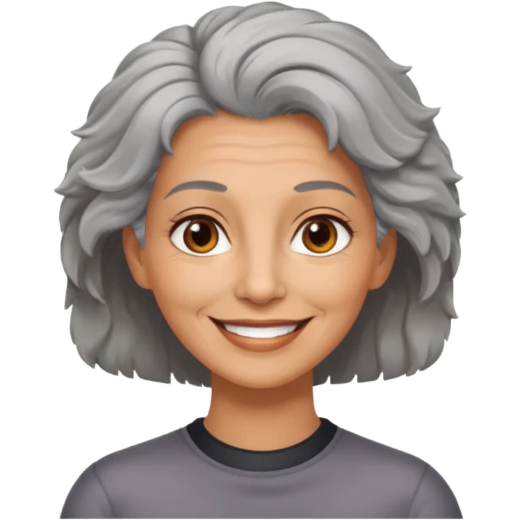 woman 50 years old, shaved grey fluffy hair, tannes skin and brown eyes emoji