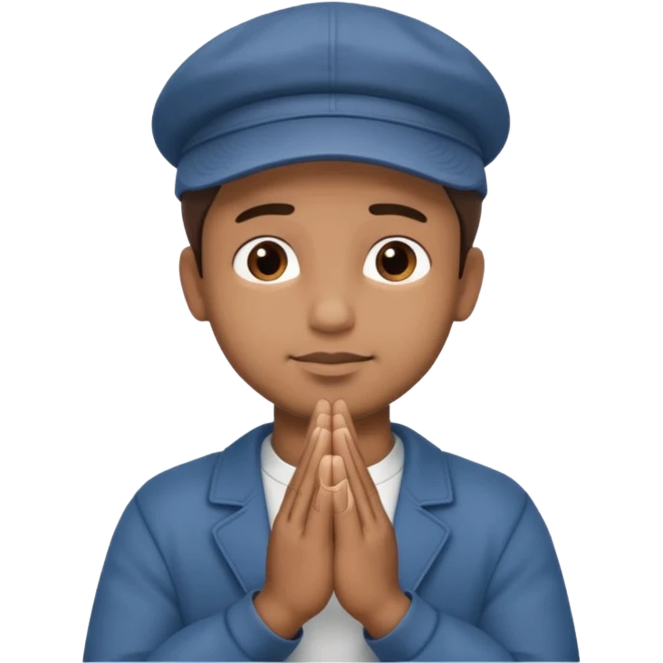A BROWN MOTIVATIONAL GUY WITH A CAP ON WITH PRAYING HANDS emoji