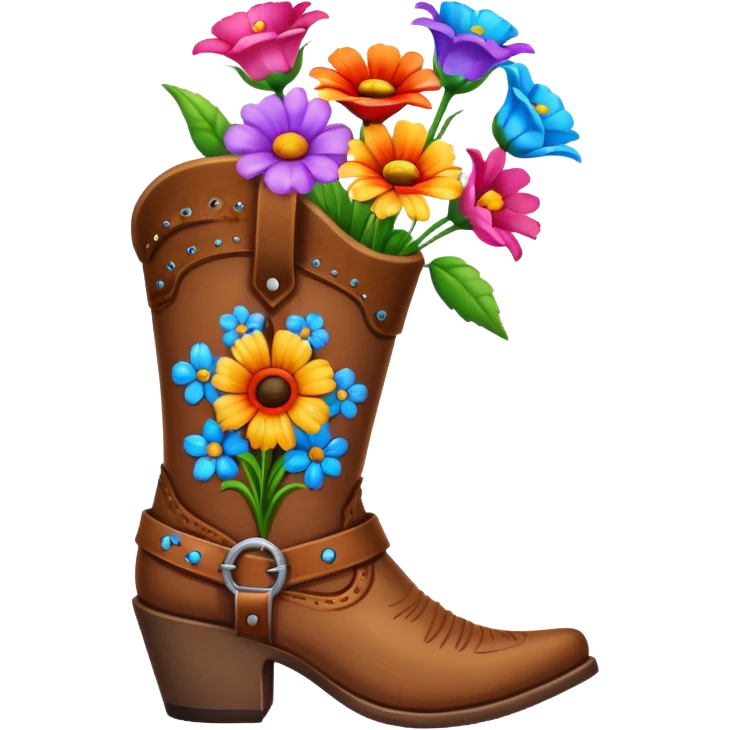 Brown cowgirl boot vase with flowers emoji