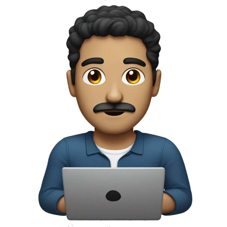 dark hair dark eyes man with short mustache working on a laptop emoji