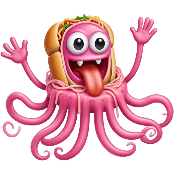 pink spaghetti slop monster hot dog flying  emoji