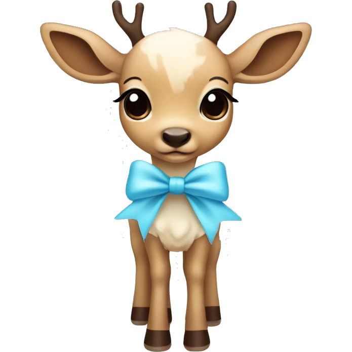 Cute cream and brown Deer with a baby blue bow emoji