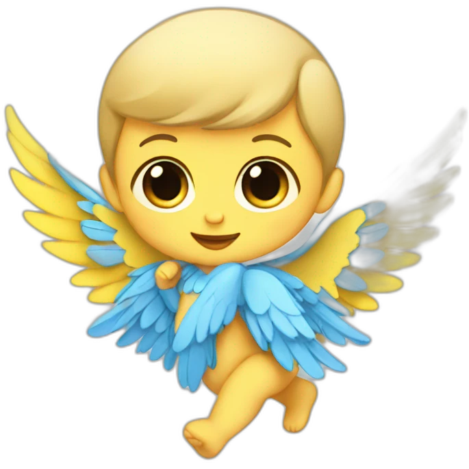 a baby with blue and yellow wings emoji