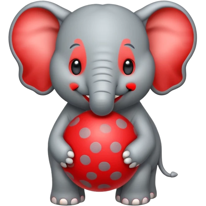 Create a cute emoji of a smiling cartoon elephant balancing a red patterned ball on its trunk emoji