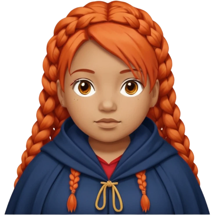 red orange braids hair girl, tan skin, fat, wear navy cloak emoji