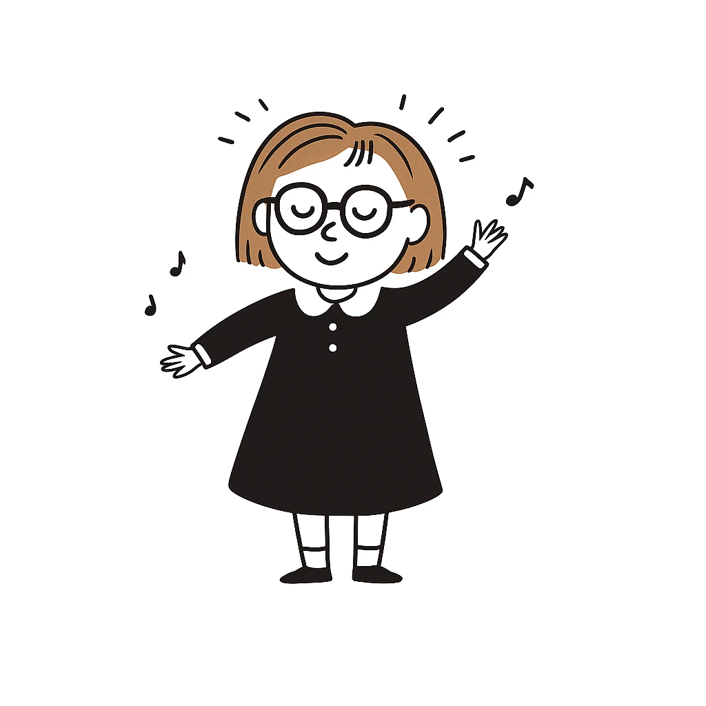 Add glasses to the girl with light brown hair, style general, keeping the background. emoji
