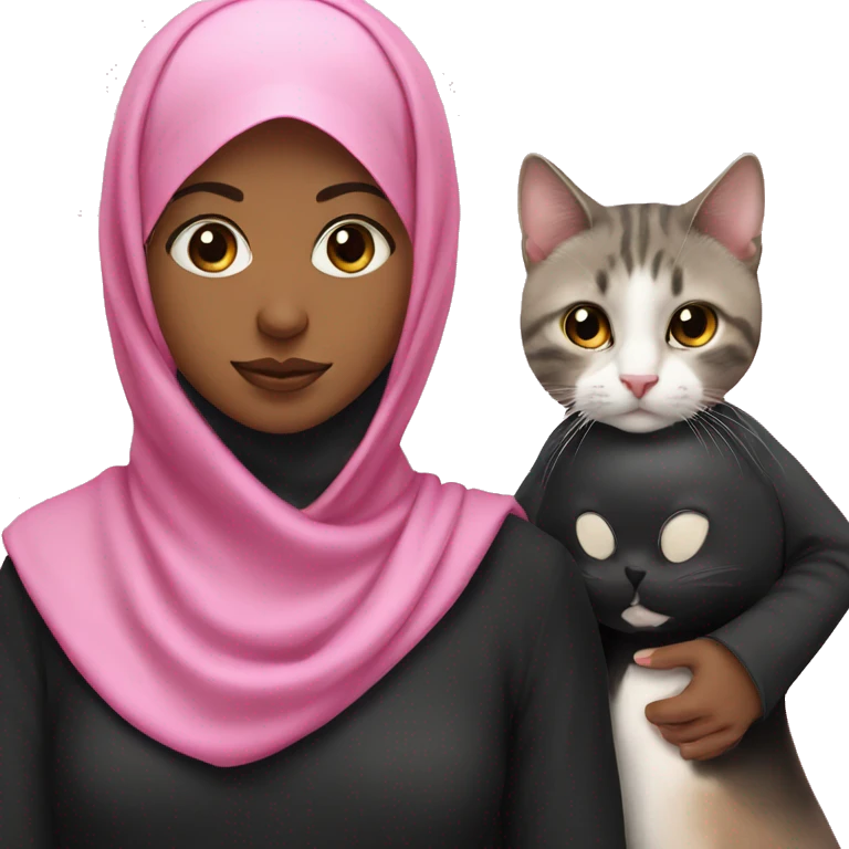 Two girls in a hijab black and pink with a cat emoji