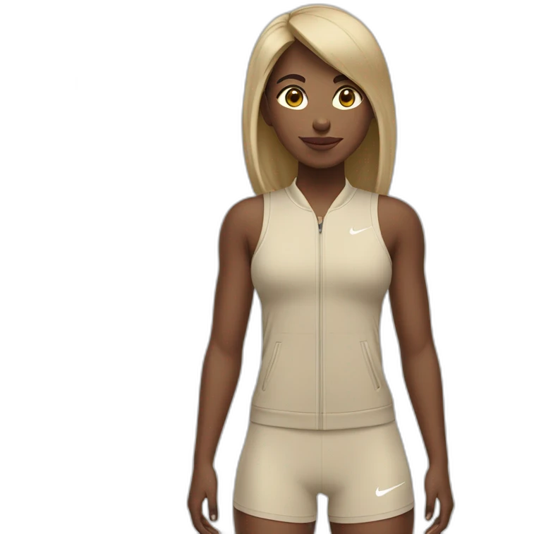 Bland girl with a bang in beige Nike sports wear emoji