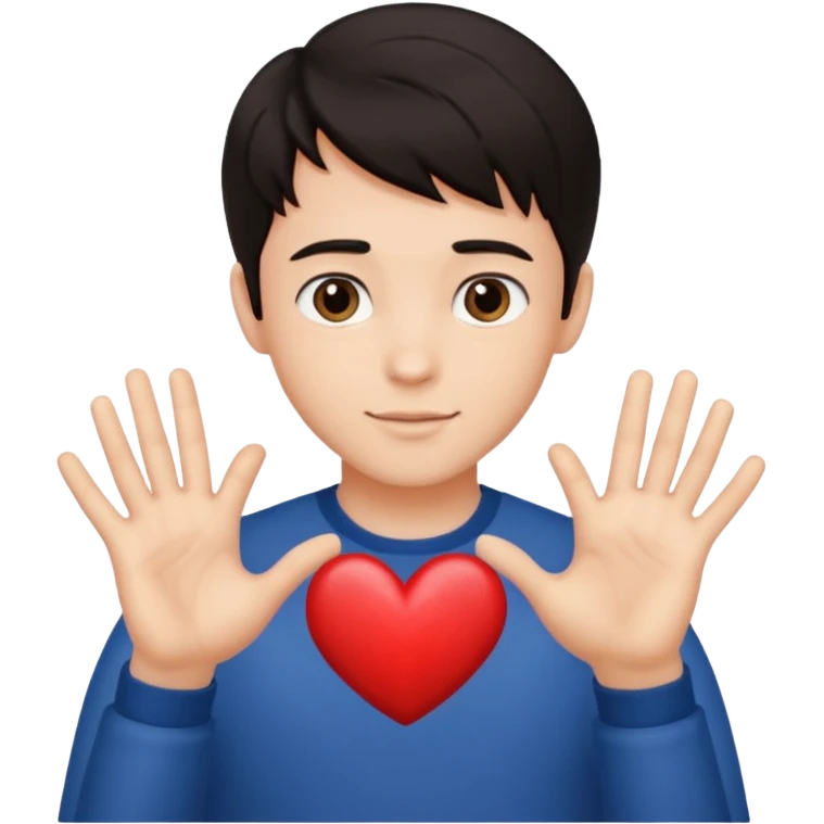 Un garçon beau qui fait un cœur avec des cheveux noir emoji