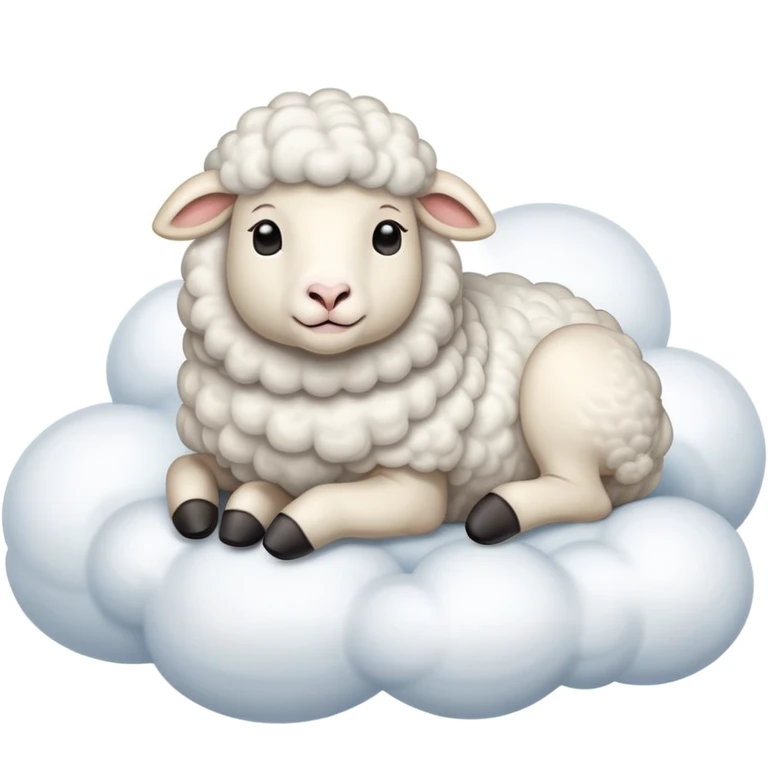 A fluffy sheep resting on a puffy white cloud in the sky emoji