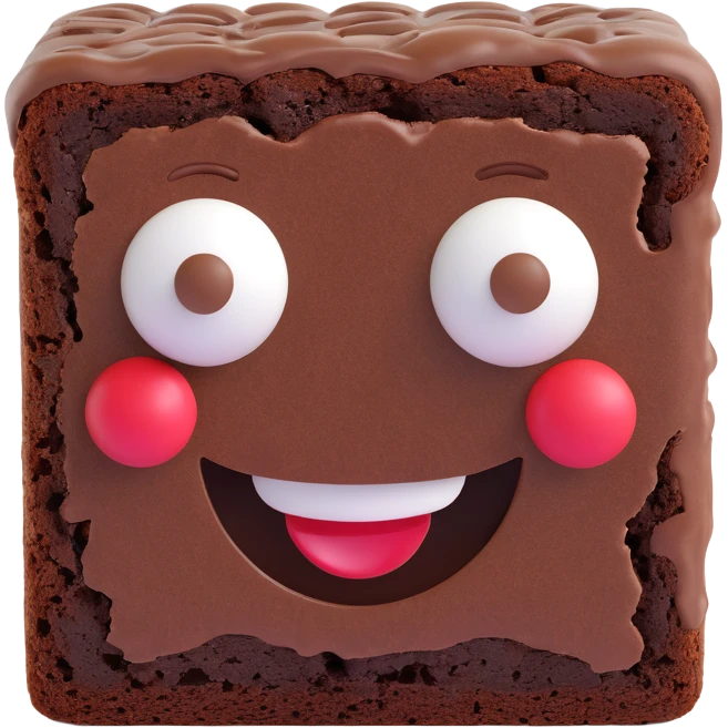 3D chocolate brownie with a smiley face, cartoonish 3D look, 3D emoji style emoji